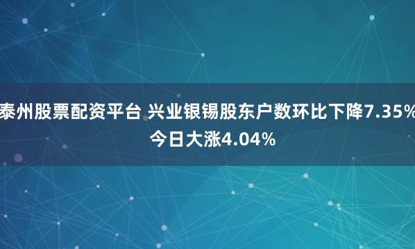 泰州股票配资平台 兴业银锡股东户数环比下降7.35%  今日大涨4.04%