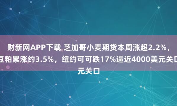 财新网APP下载 芝加哥小麦期货本周涨超2.2%，豆粕累涨约3.5%，纽约可可跌17%逼近4000美元关口